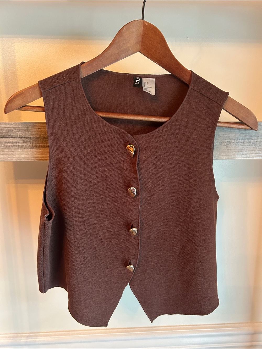 H&M Brown Sleeveless Button-Front Crop Top